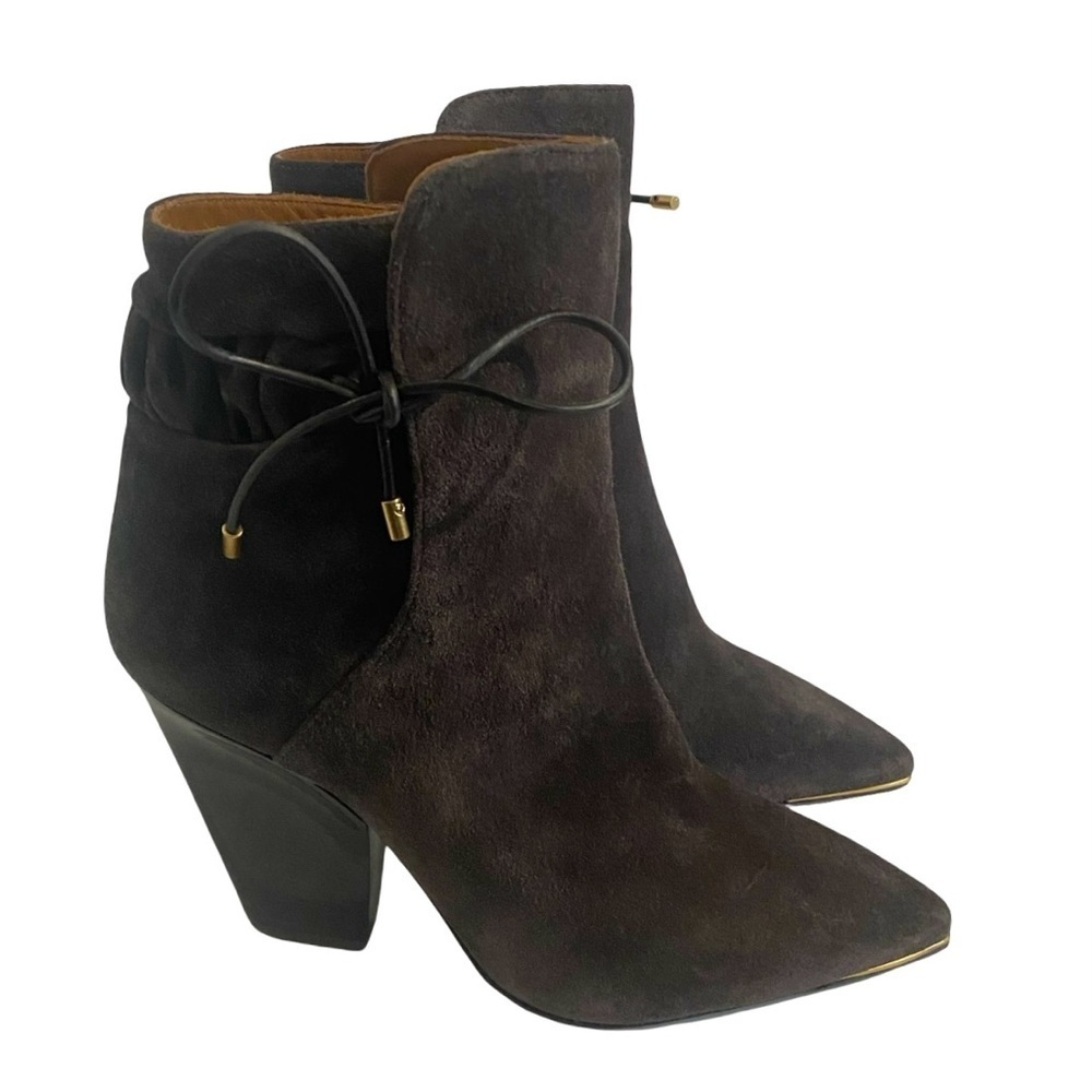 Tory Burch New Lila Ankle Boots Size 8.5 Brown Leather Suede 90s Scrunch - Picture 5 of 16